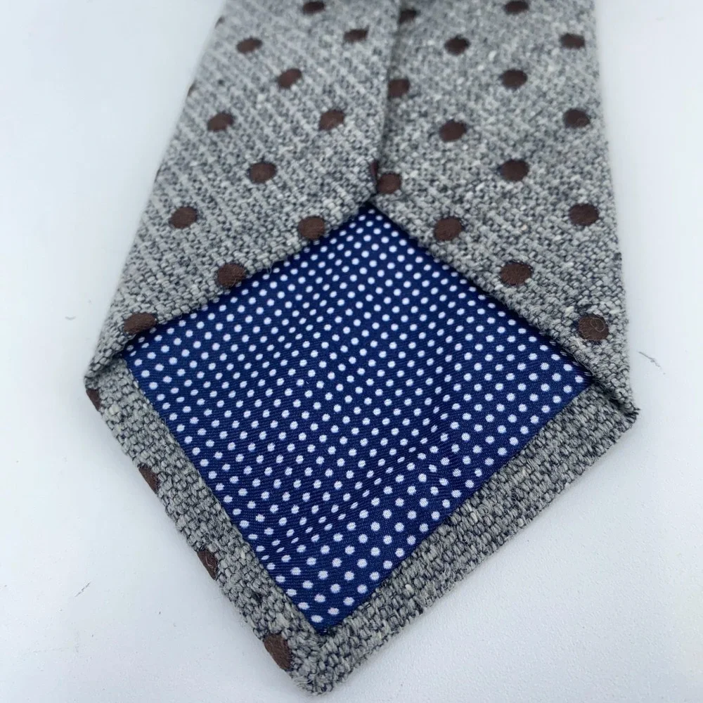 Eton Tie Mens One Size Gray Brown Polka‎ Dot Silk Classic Necktie Italy Made